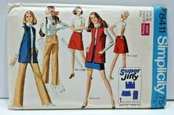 8411 SIMPLICITY 1969 1 PIECE MINI SKIRT, VEST, HIP HUGGER WIDE PANTS PATTERN 12 34"B OR 8 31.5b UNCUT CHOICE